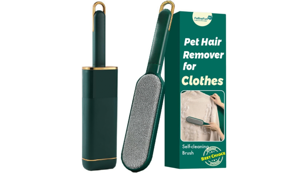 Reusable lint remover brush cleaning pet hair from clothing and sofa