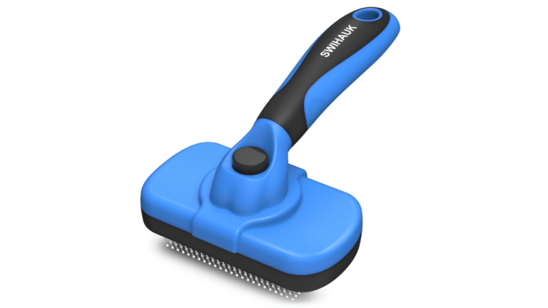Swihauk Self-Cleaning Slicker Brush removing loose pet hair and tangles for healthy fur.