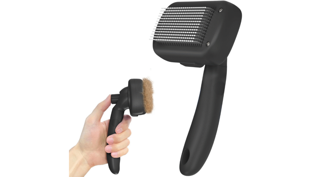 Dipoo Self Cleaning Shedding Brush removing loose pet hair and tangles for all fur types.
