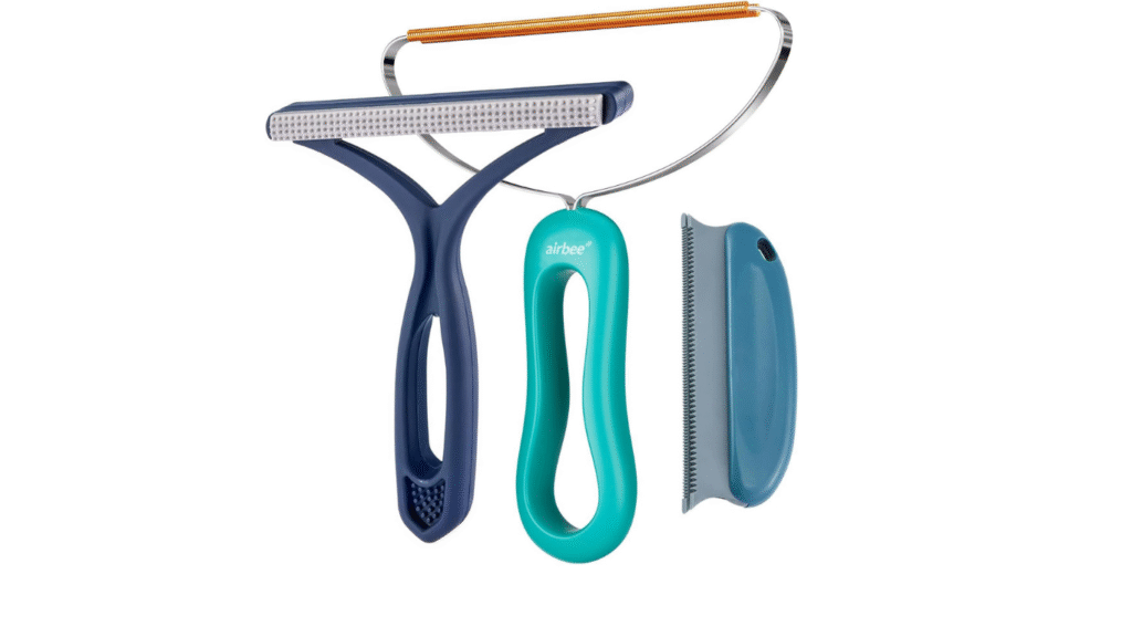 Lint Shaver Cleaner Pro removing lint, fuzz, and pet hair from clothes and furniture.