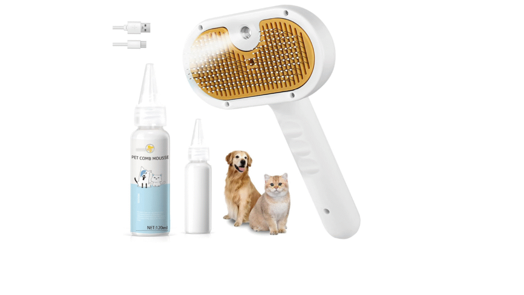 : 3-in-1 Spray Hair Removal Comb removing pet hair from furniture, carpets, and clothes.
