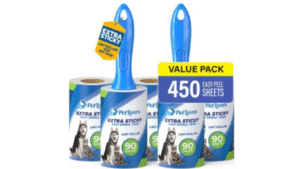 PetLovers Extra Sticky Lint Roller removing hair from gray sofa