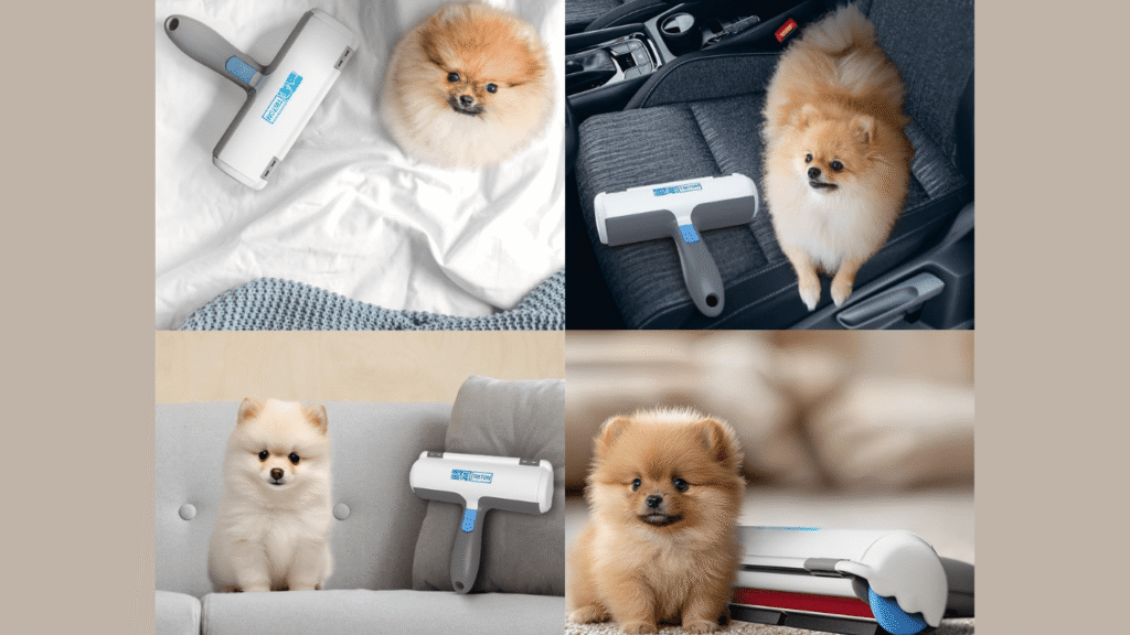 Using Triton Pet Hair Remover to clean pet hair from car seat.”