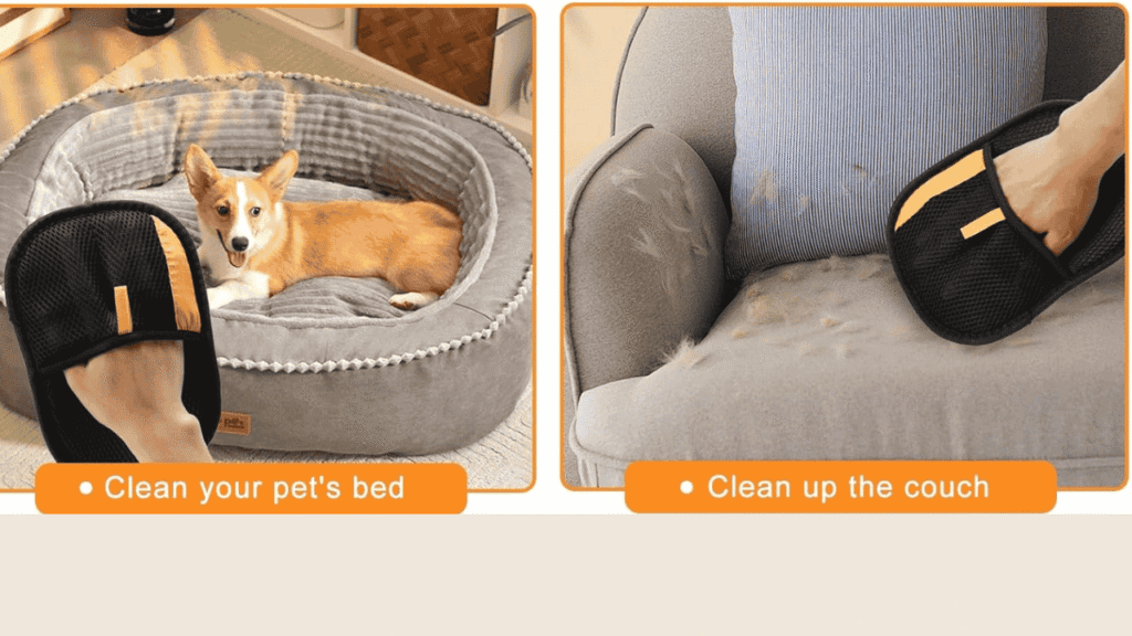 “Happy pet owner with dog after grooming using Pro Five-Finger Glove”