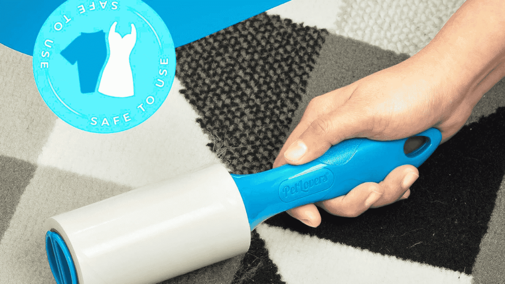“Portable sticky lint roller inside a handbag, highlighting convenience for pet owners.”