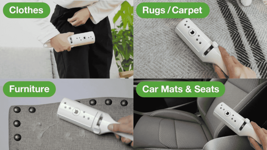 After results of using Easy Pet Hair Remover on sofa upholstery with pet hair.