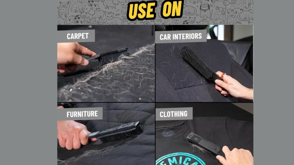 "Using Rubber Hair Removal Brush on clothes and furniture