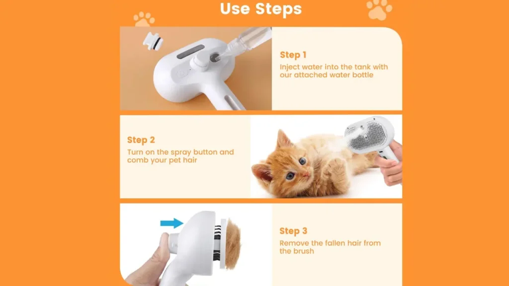 Step-by-step grooming with a Cat Steam Brush
