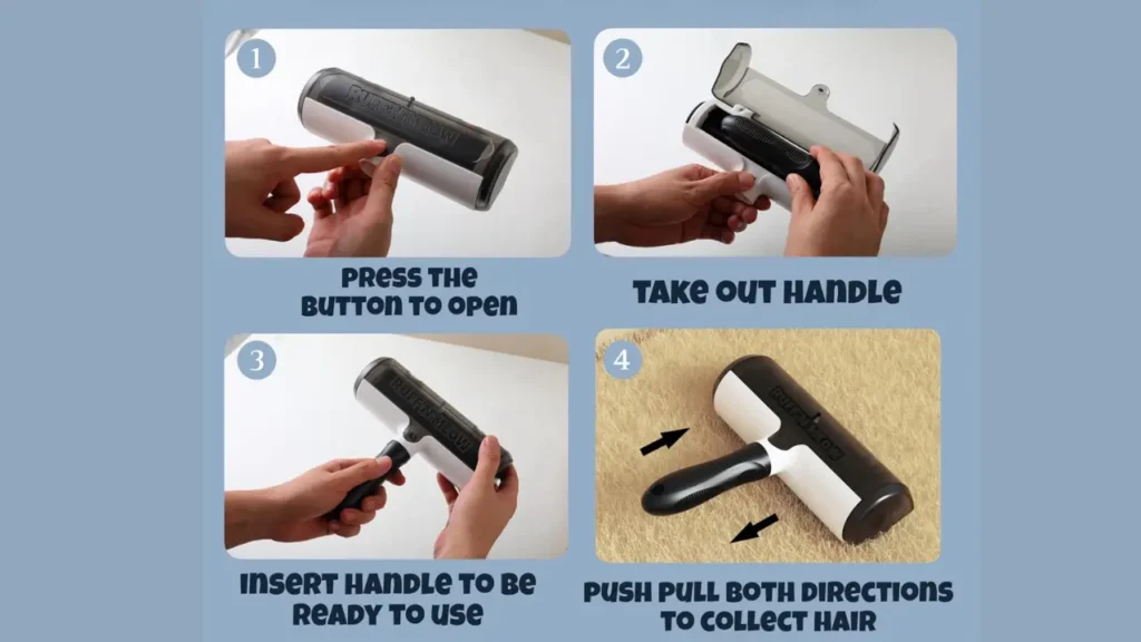 Showing how to use step by step , Pet Hair Removal Tool.