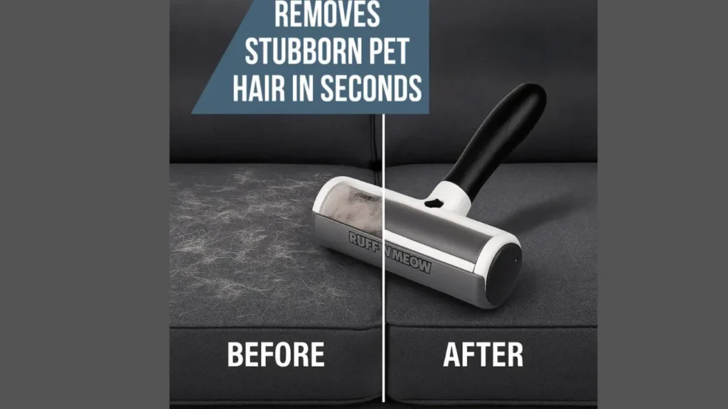 Showing before and after results of using Pet Hair Removal Tool.