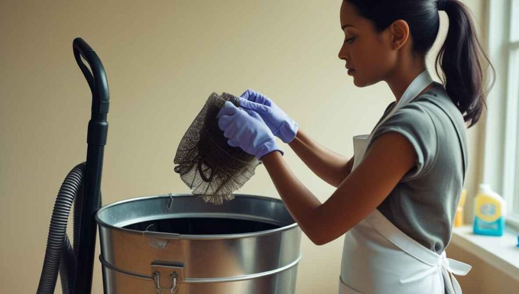 Cleaning a vacuum filter to remove pet hair and maintain suction power.”