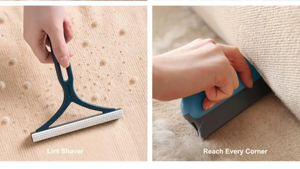 Showing real life expercine of using lint shaver cleaner.