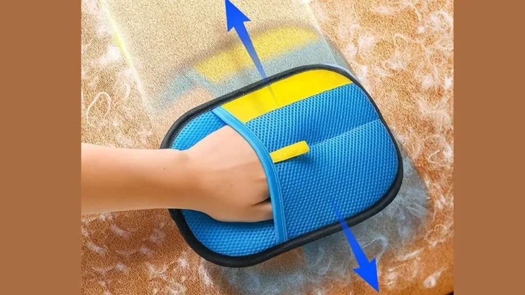 Close-up of electrostatic pet hair removal gloves with soft silicone tips